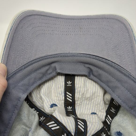 Adidas Baseball Cap Blue One Size Adjustable Embroidered Trefoil Denim Cotton - Picture 8 of 9